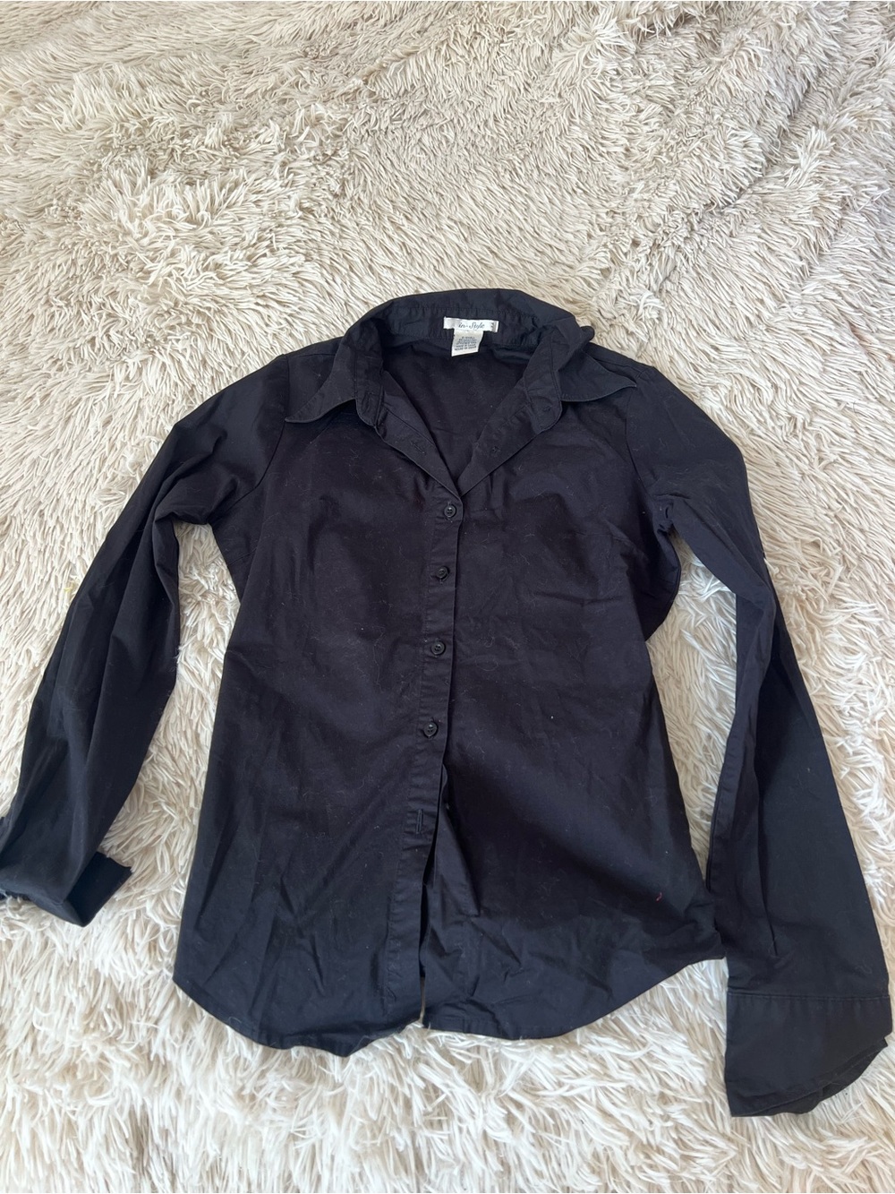 Classic Black Button-Up Shirt with Point Collar